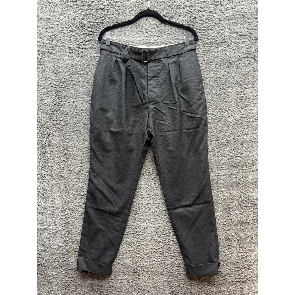 Officine Generale Pleated Wool Belted Button Fly Dress Pants Grey Mens Size 46